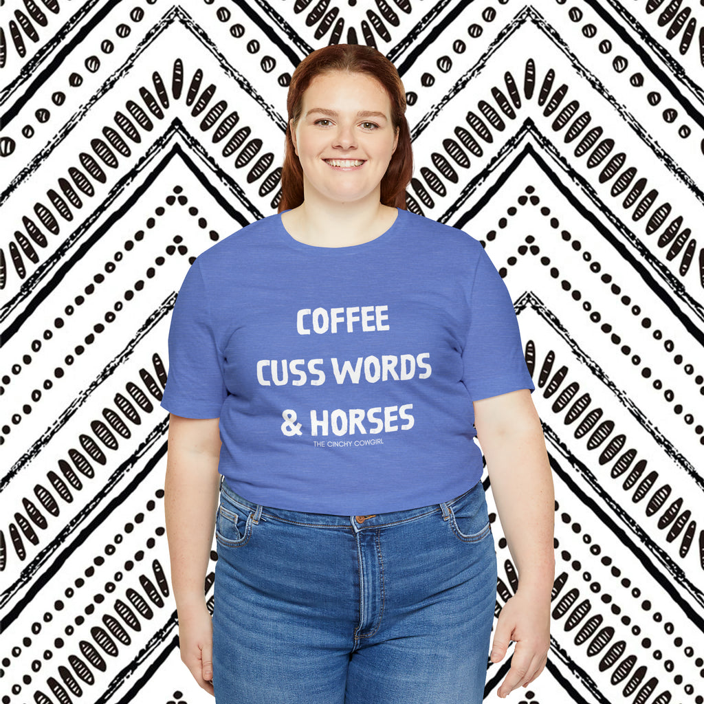 Coffee, Cuss Words, & Horses Short Sleeve Tee tcc graphic tee Printify   