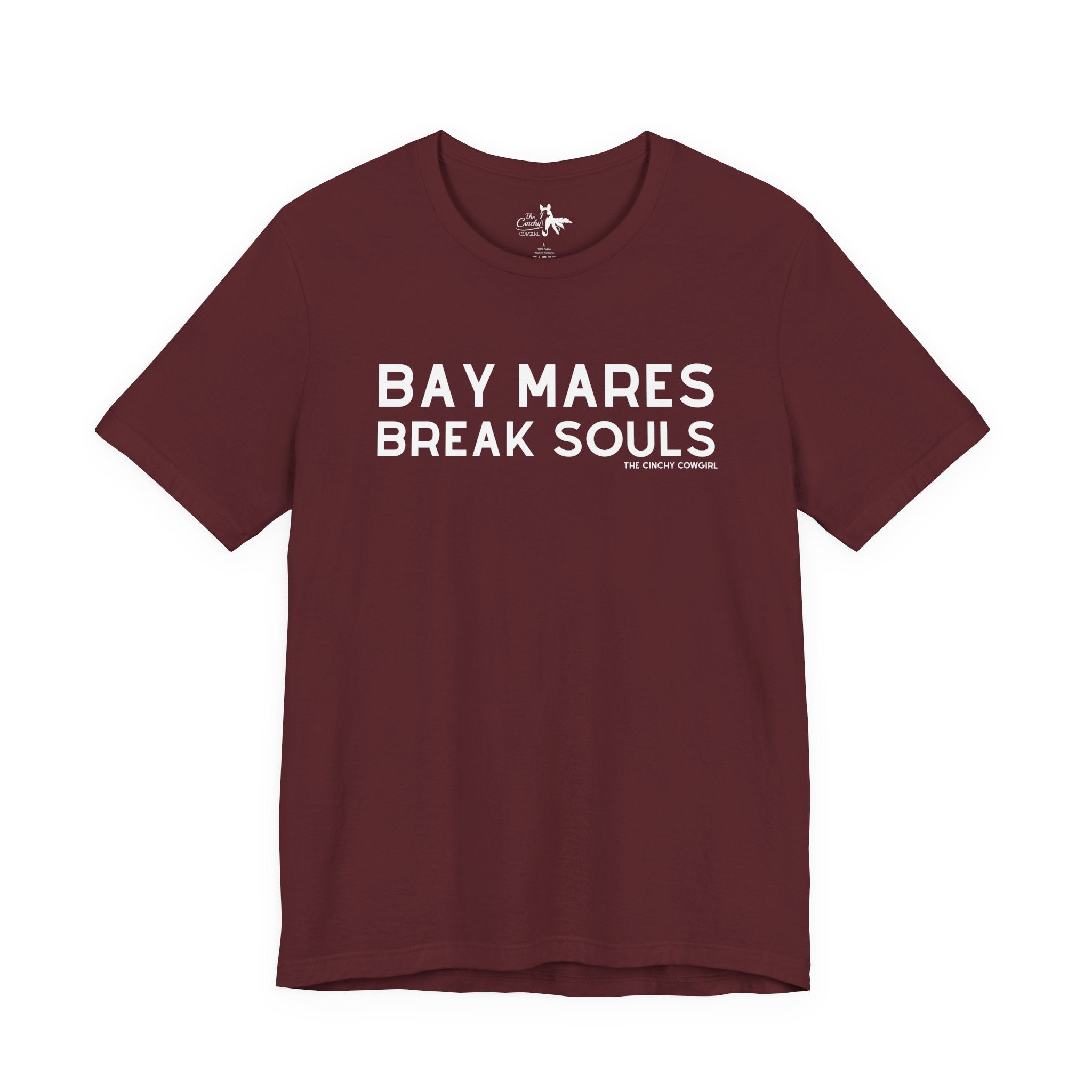 Bay Mares Break Souls Short Sleeve Tee T-Shirt The Cinchy Cowgirl - Print Maroon XS