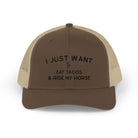 I Just Want To Eat Tacos And Ride My Horse Trucker Hat Hats The Cinchy Cowgirl - Print Brown / Khaki One size