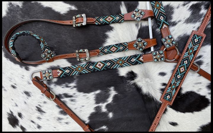 Turquoise Southwest Beaded 4 Piece Headstall Set headstall set Shiloh