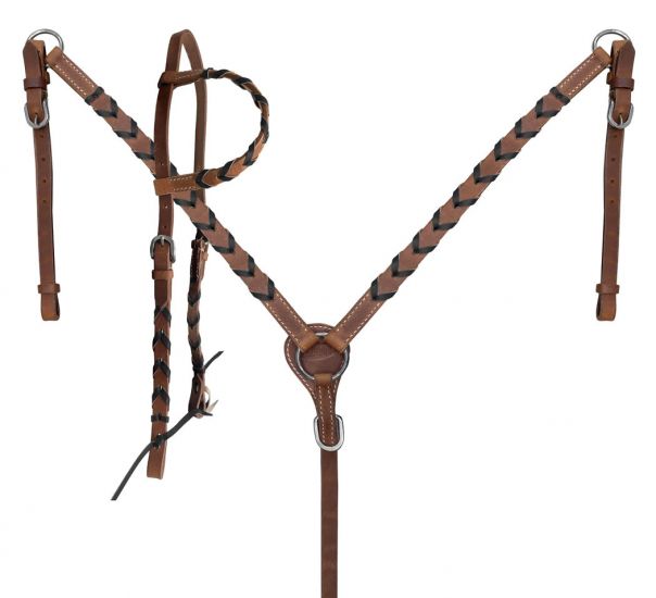 Black western headstall set with black stitching on the breast collar and headstall. 