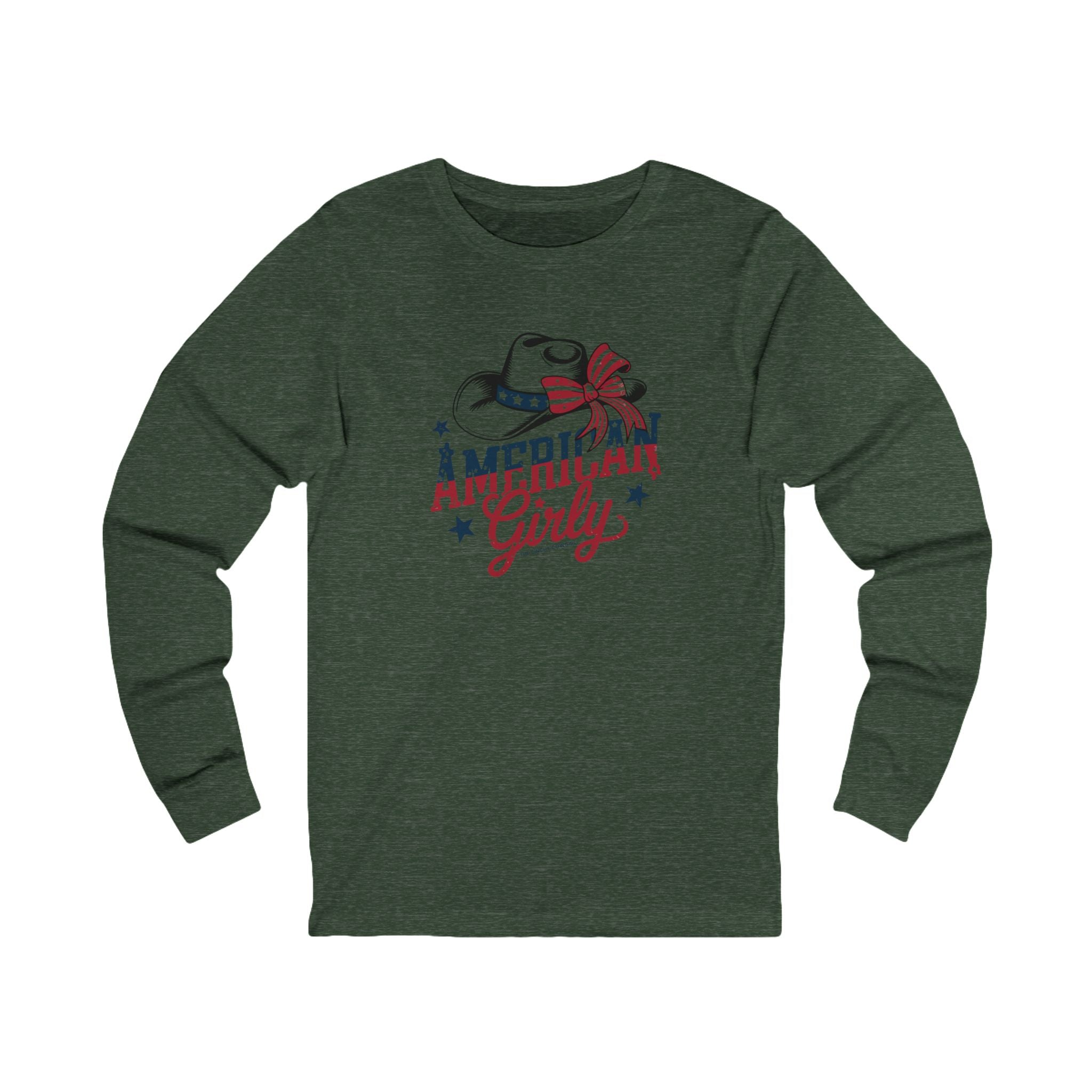 American Girly Long Sleeve Tee Long-sleeve The Cinchy Cowgirl - Print S Heather Forest