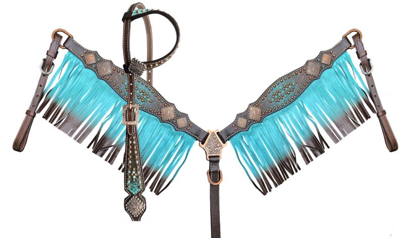 Teal & Brown Ombre Headstall Set headstall set Shiloh   