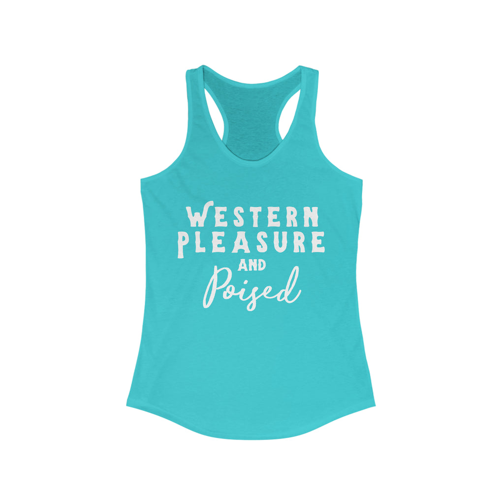 Western Pleasure & Poised Racerback Tank Horse Riding Discipline Tee Printify XS Solid Tahiti Blue 