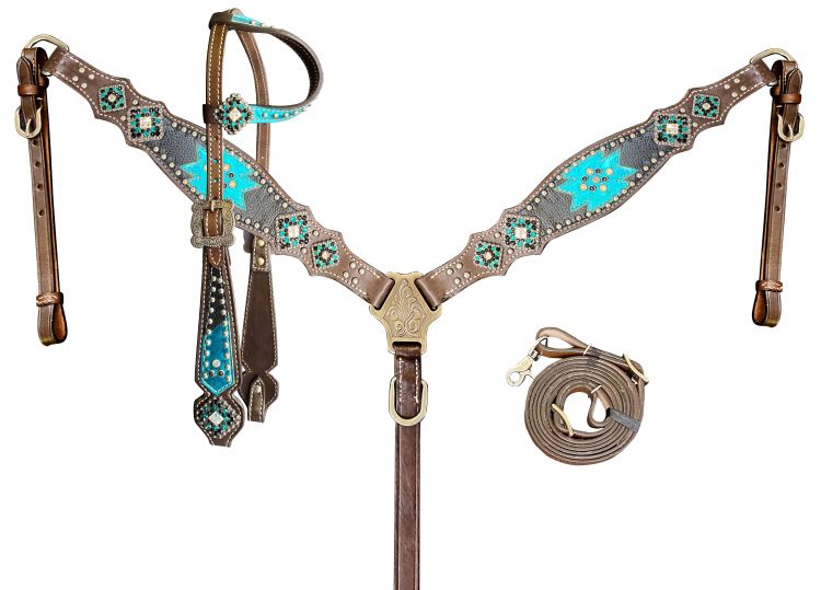 OUT OF STOCK Teal Southwest One Ear Headstall Set headstall set Shiloh   
