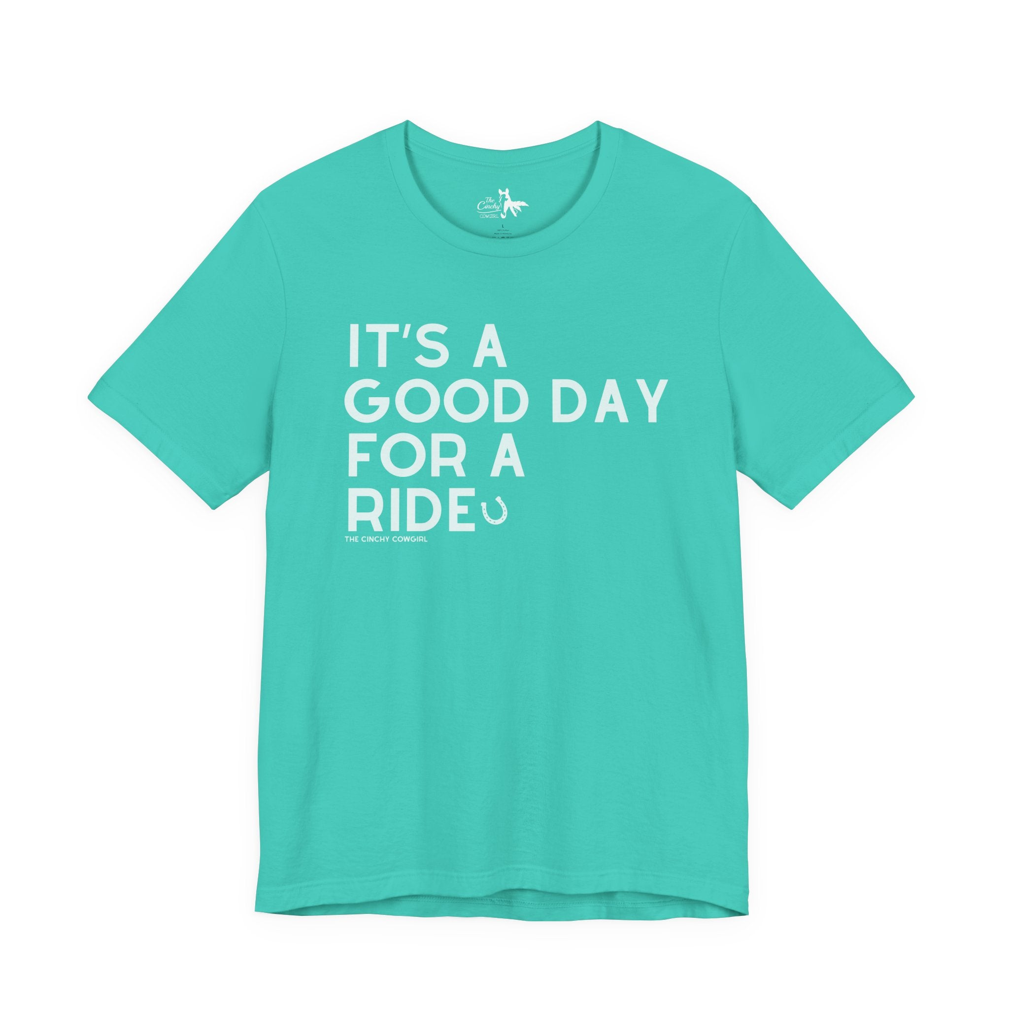 It's A Good Day For A Ride Short Sleeve Tee T-Shirt The Cinchy Cowgirl - Print Teal XS