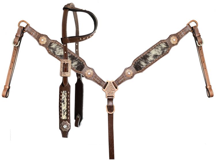 Black & White Hair on Hide One Ear Headstall Set headstall set Shiloh   