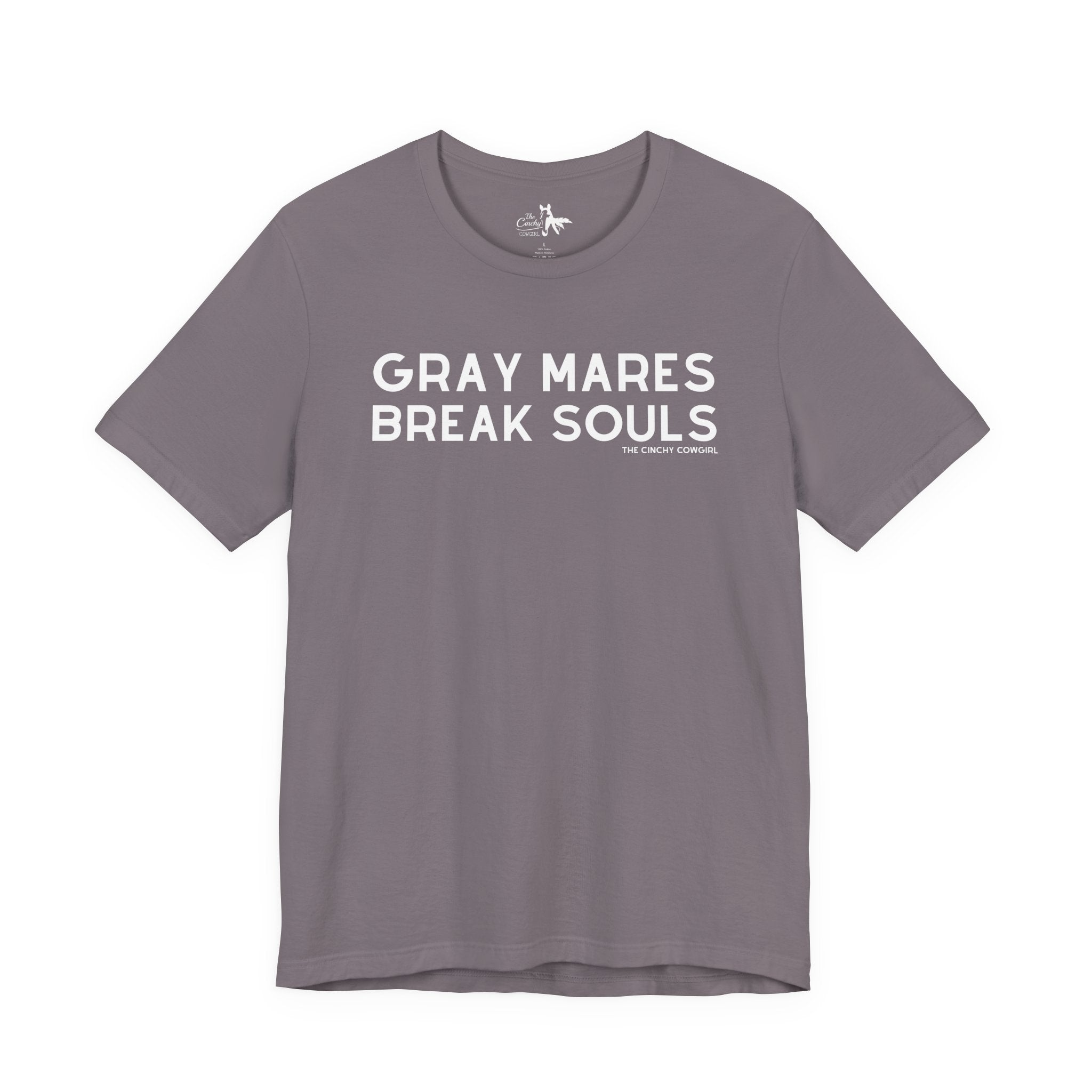 Gray Mares Break Souls Short Sleeve Tee T-Shirt The Cinchy Cowgirl - Print Storm XS