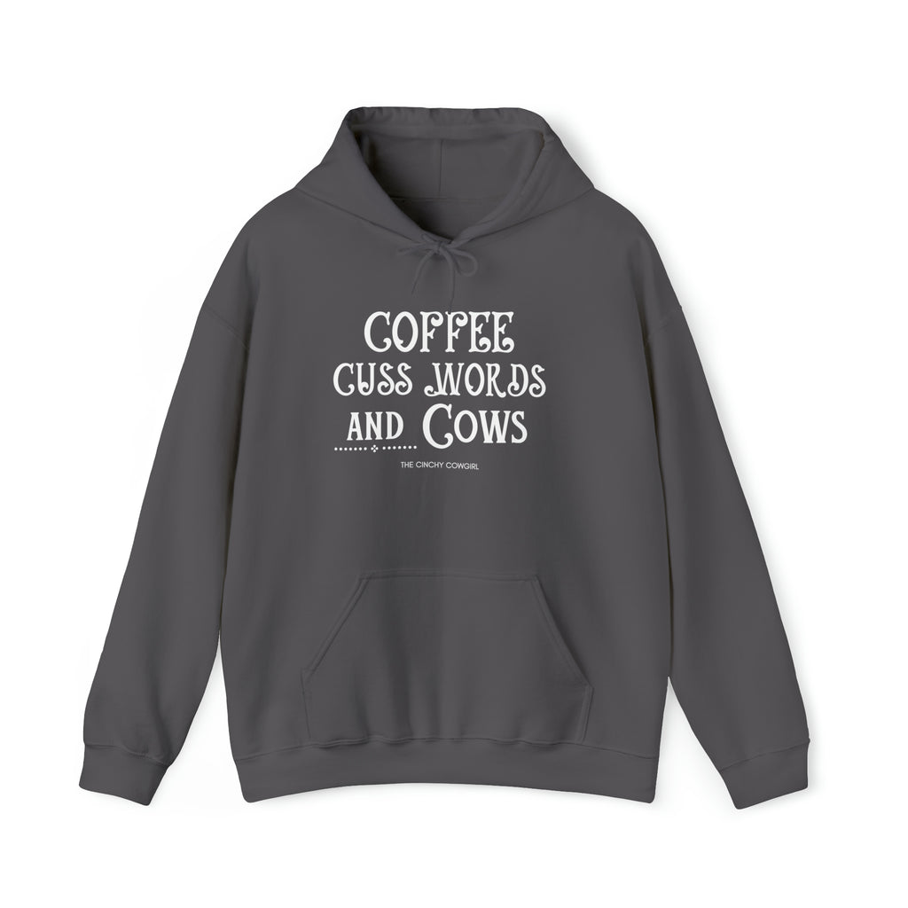 Coffee Cuss Words Cows Hoodie Hoodie Printify Charcoal S 