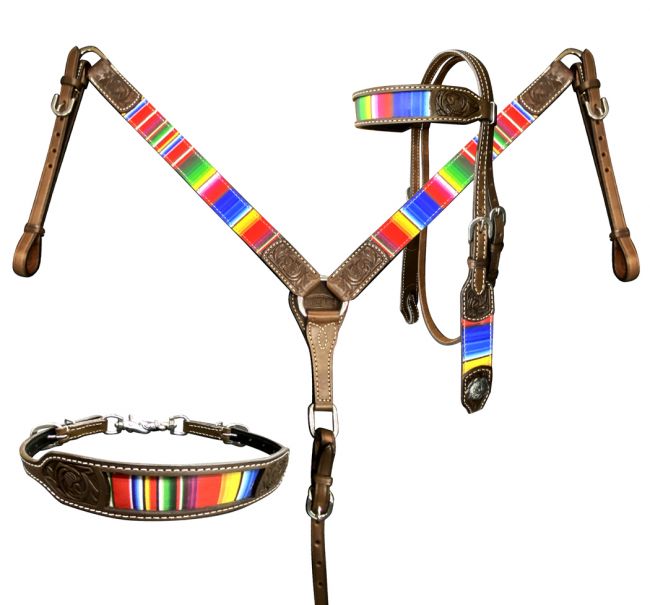 Serape Print Headstall 3 Piece Set headstall set Shiloh   