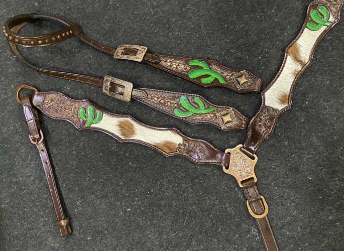 Cactus Cowhide Inlay Headstall Set headstall set Shiloh   