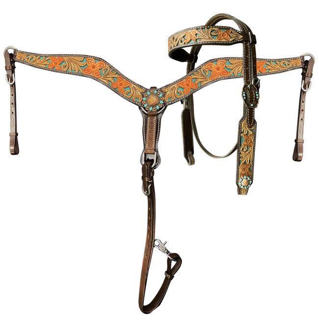 Floral Teal Underlay Headstall Set headstall set Shiloh   