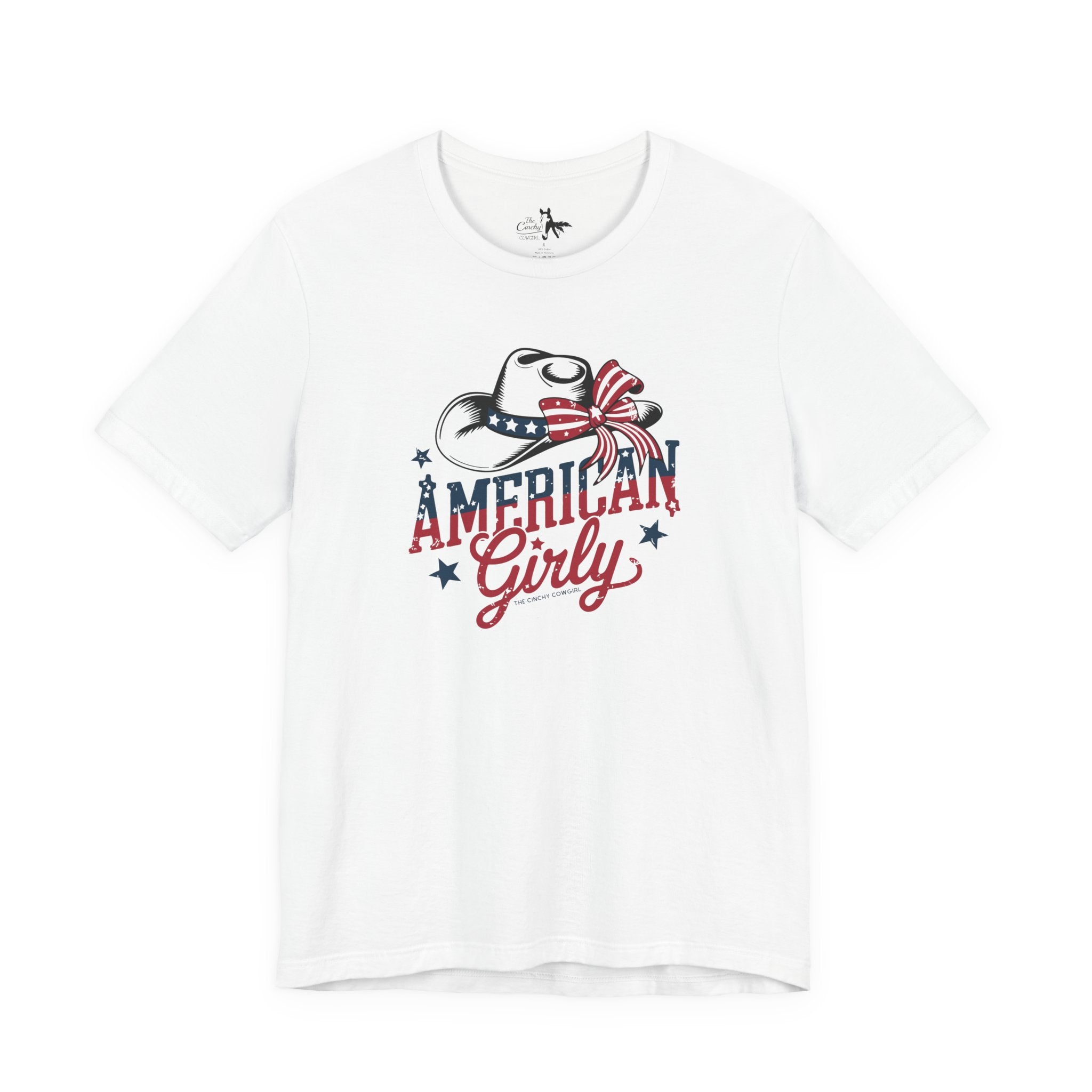 Patriotic American Girly Short Sleeve Tee Graphic Tee The Cinchy Cowgirl - Print White XS