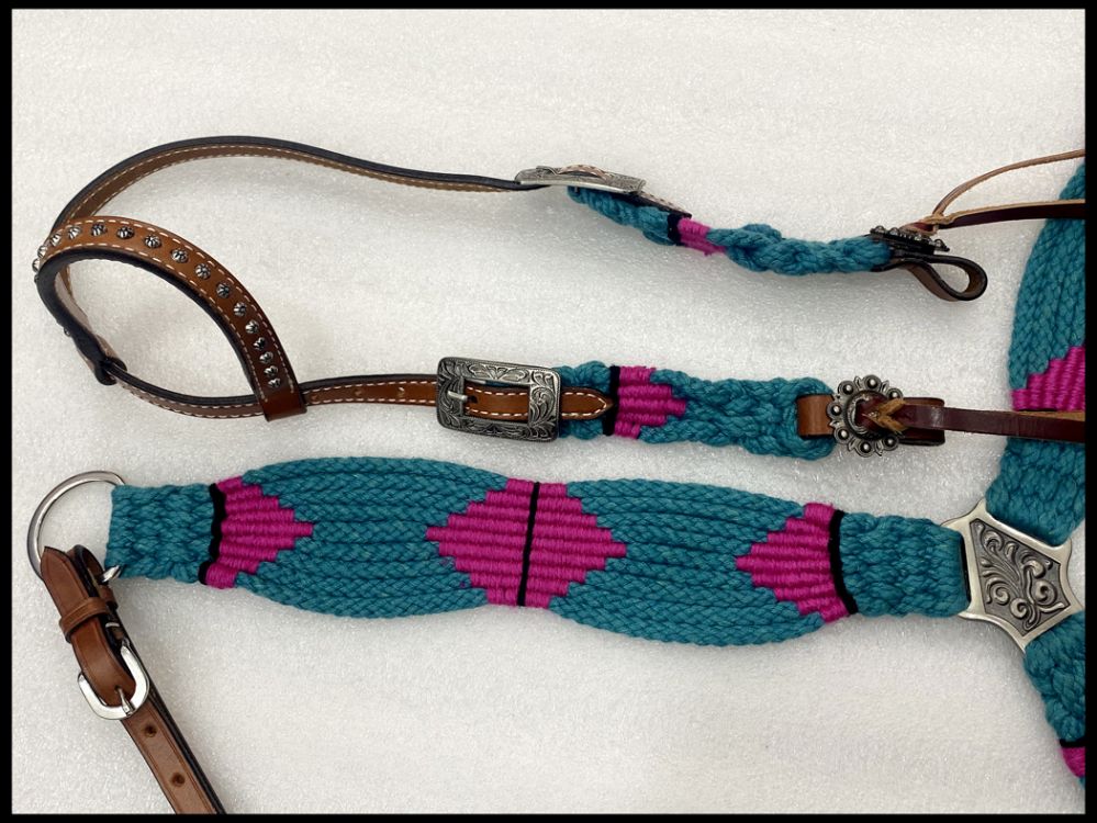 Corded Pink & Teal Headstall Set headstall set Shiloh   