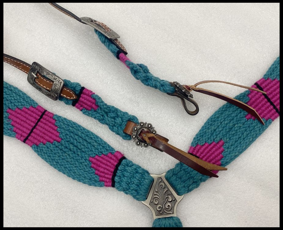 Corded Pink & Teal Headstall Set headstall set Shiloh   