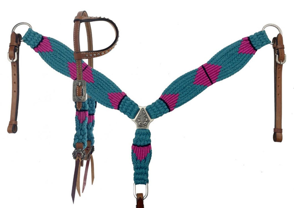 Corded Pink & Teal Headstall Set headstall set Shiloh   