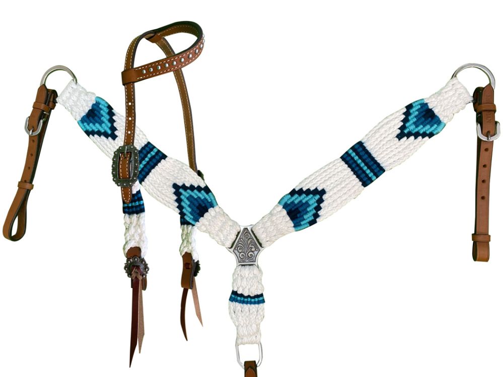 PONY One Ear Blue & White Corded Headstall Set headstall set Shiloh   