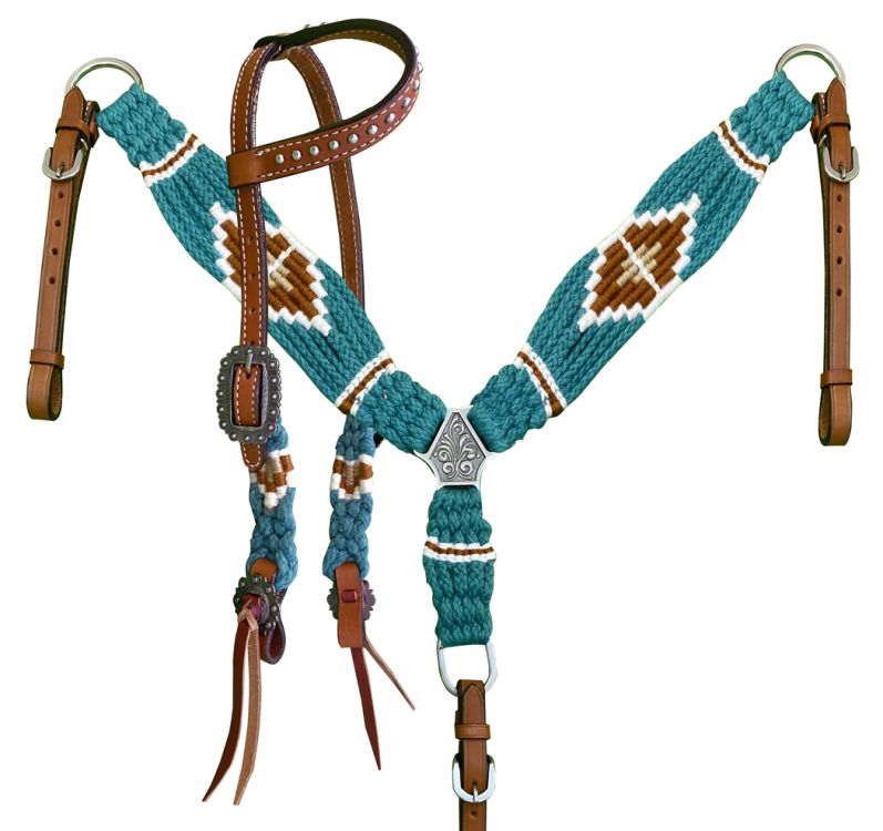 One Ear Teal Corded Headstall Set