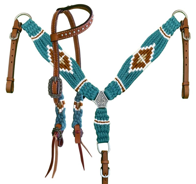 PONY One Ear Teal Corded Headstall Set headstall set Shiloh   