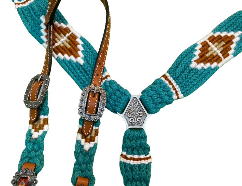 One Ear Teal Corded Headstall Set