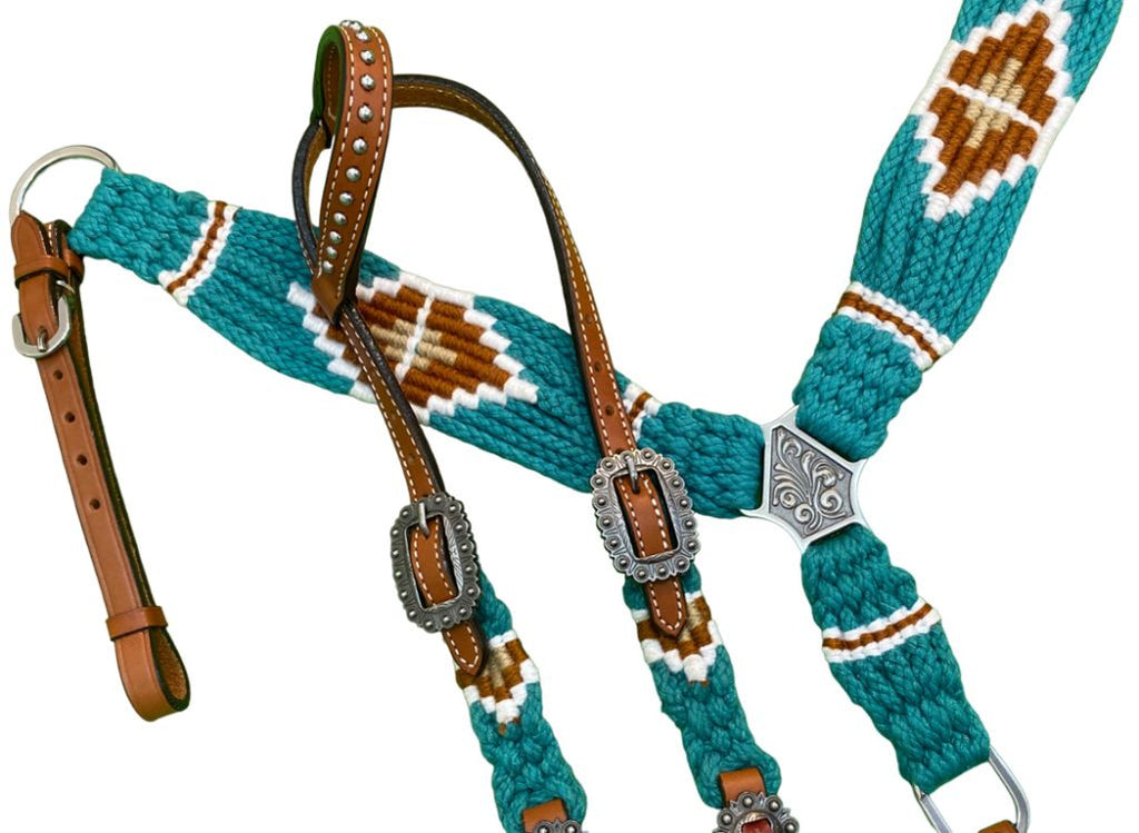 One Ear Teal Corded Headstall Set