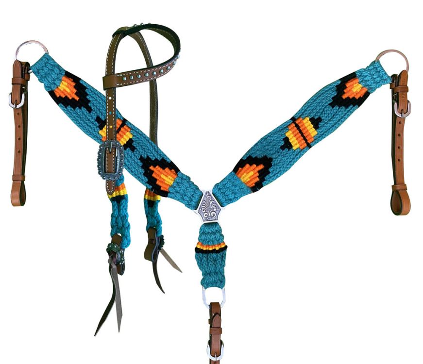 PONY One Ear Turquoise & Orange Corded Headstall Set headstall set Shiloh   