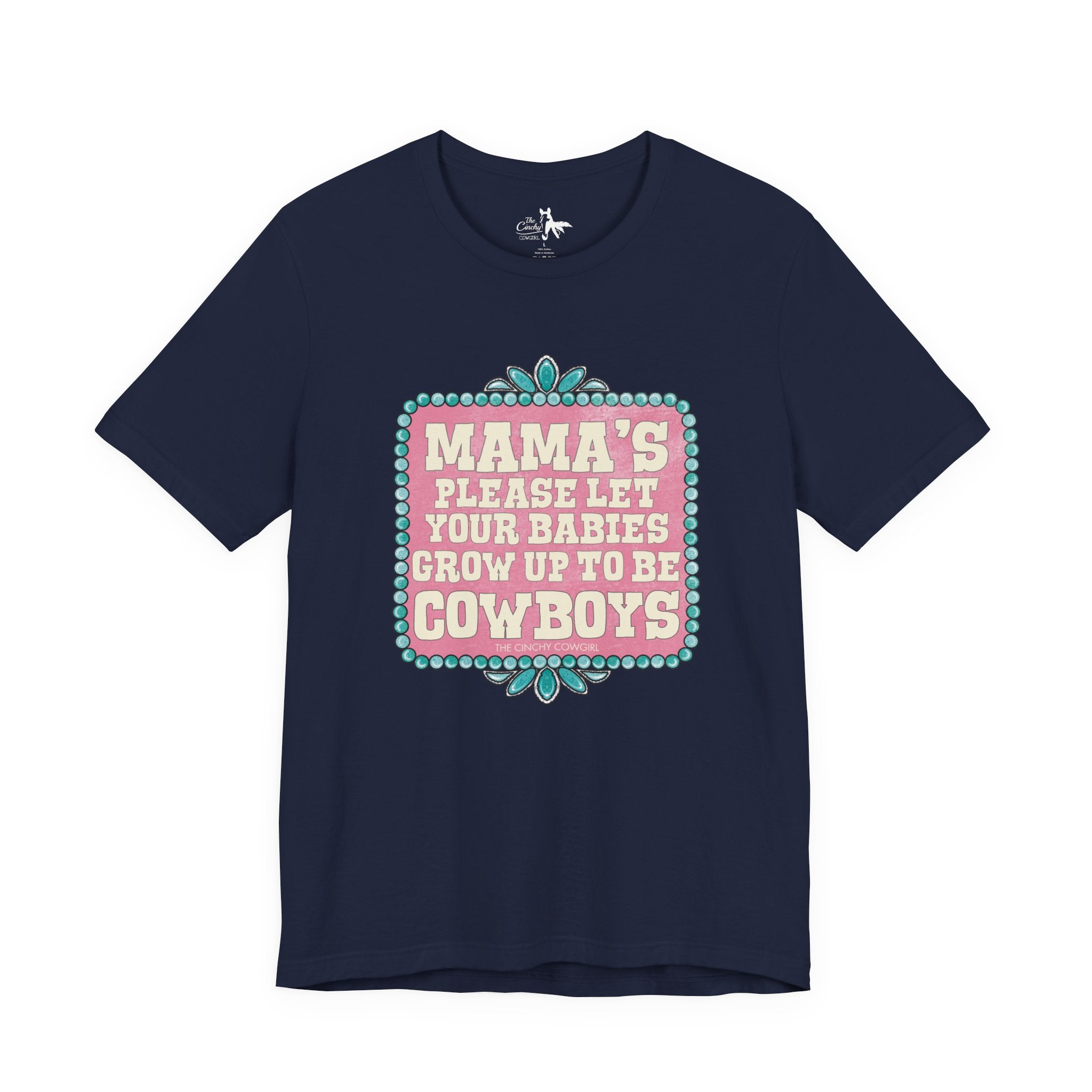 Mama's Please Let Your Babies Short Sleeve Tee Graphic Tee The Cinchy Cowgirl - Print Navy XS