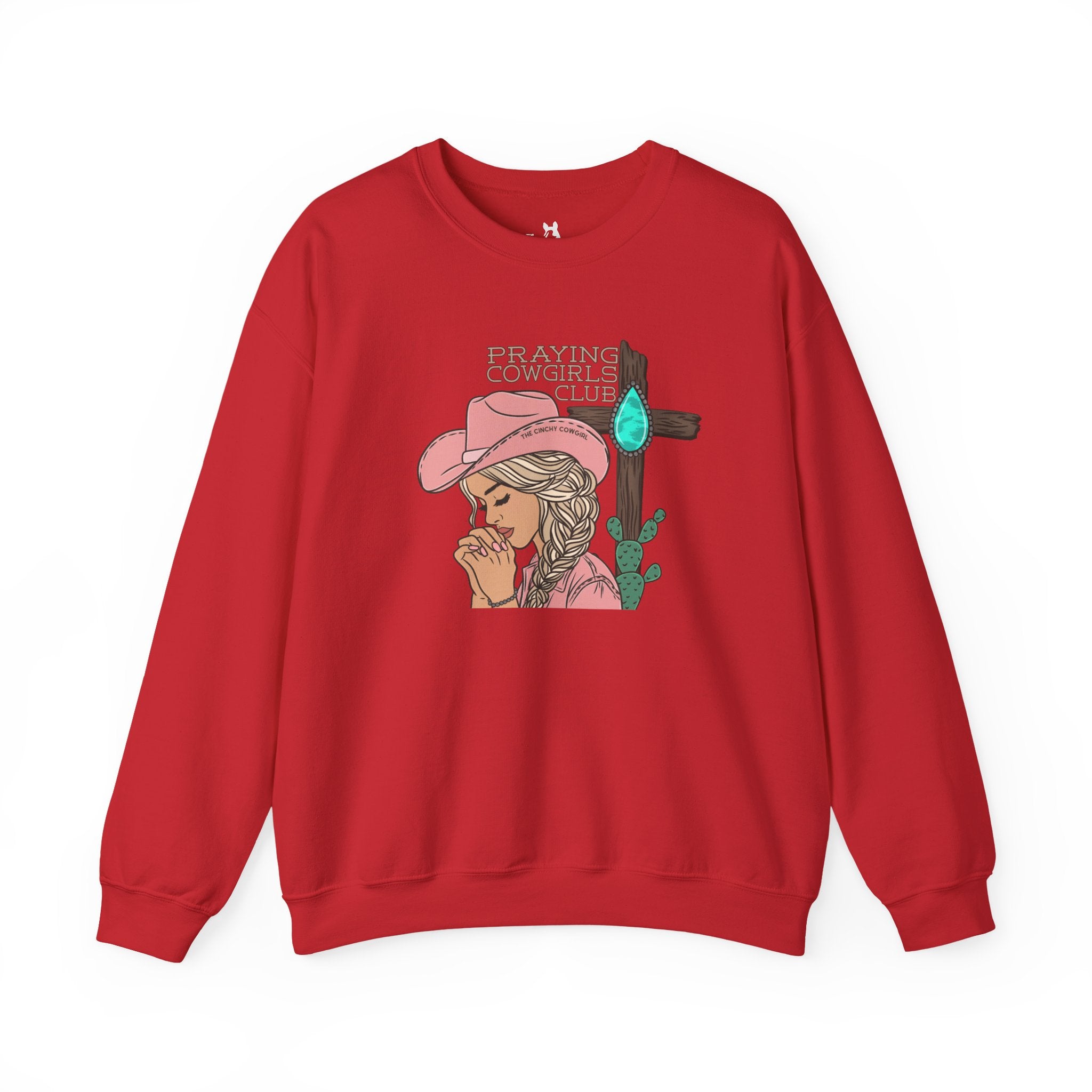 Praying Cowgirls Club Fleece Pullover Sweatshirt The Cinchy Cowgirl - Print S Red