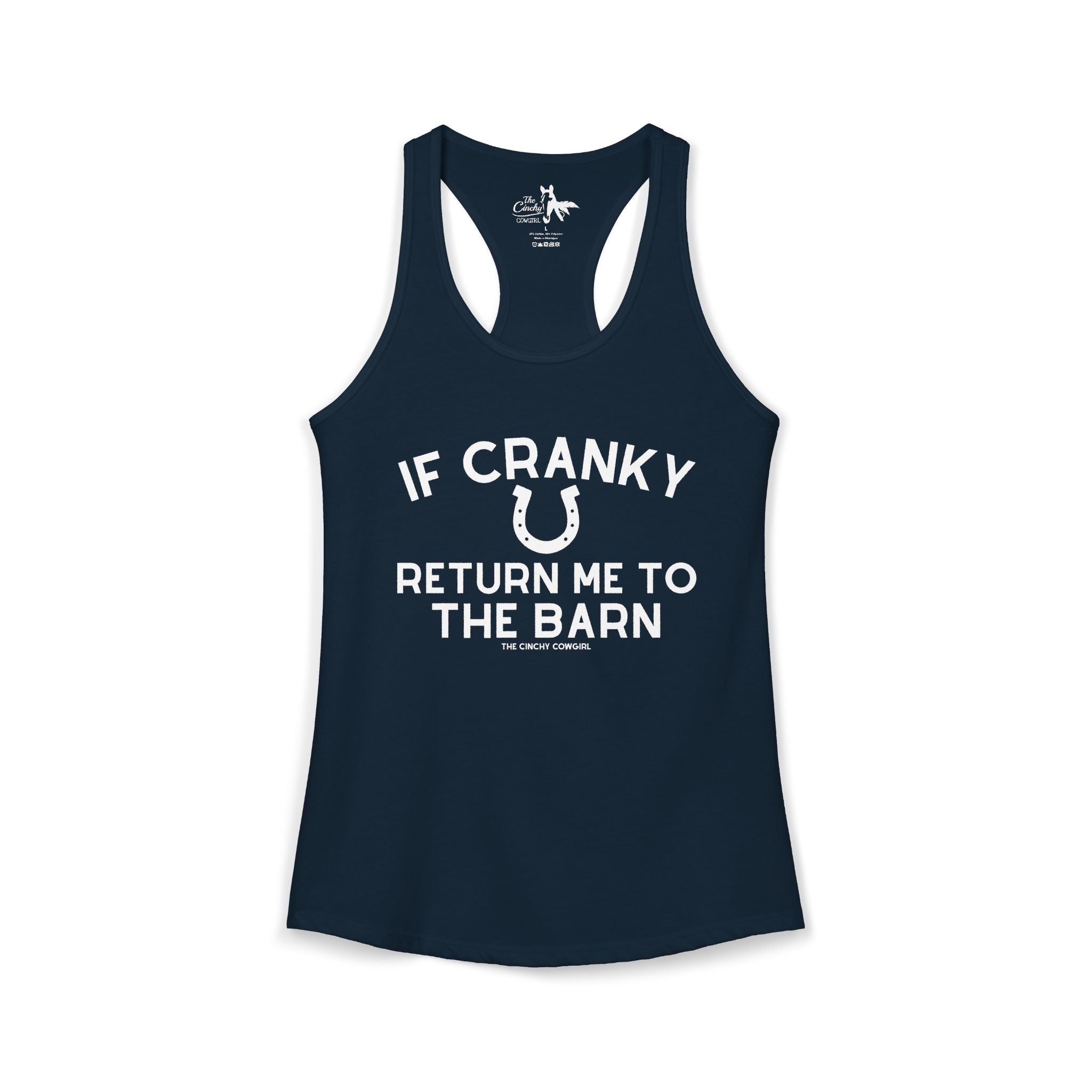 If Cranky Return Me To The Barn Tank Top Tank Top The Cinchy Cowgirl - Print XS Solid Midnight Navy