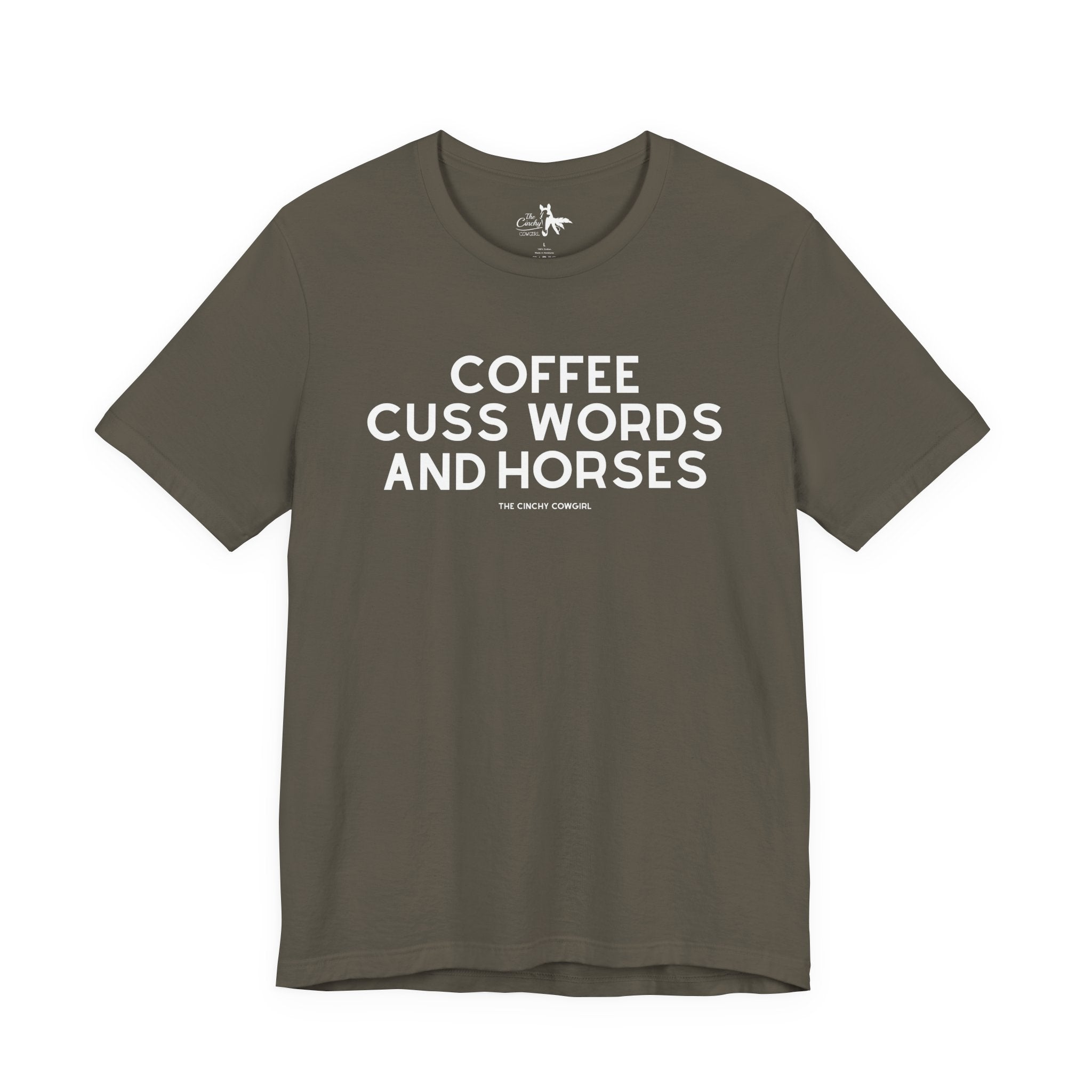 Coffee, Cuss Words And Horses Short Sleeve Tee T-Shirt The Cinchy Cowgirl - Print Army XS