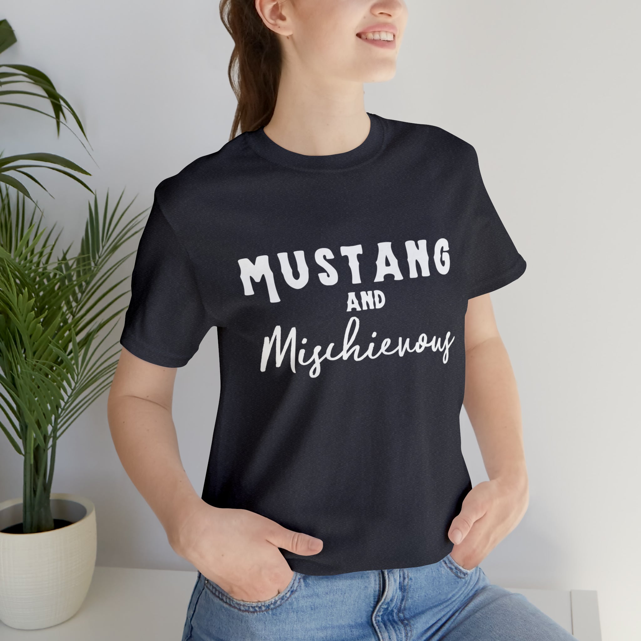 Mustang & Mischievous Short Sleeve Tee Horse Color Shirt Printify Heather Navy XS 