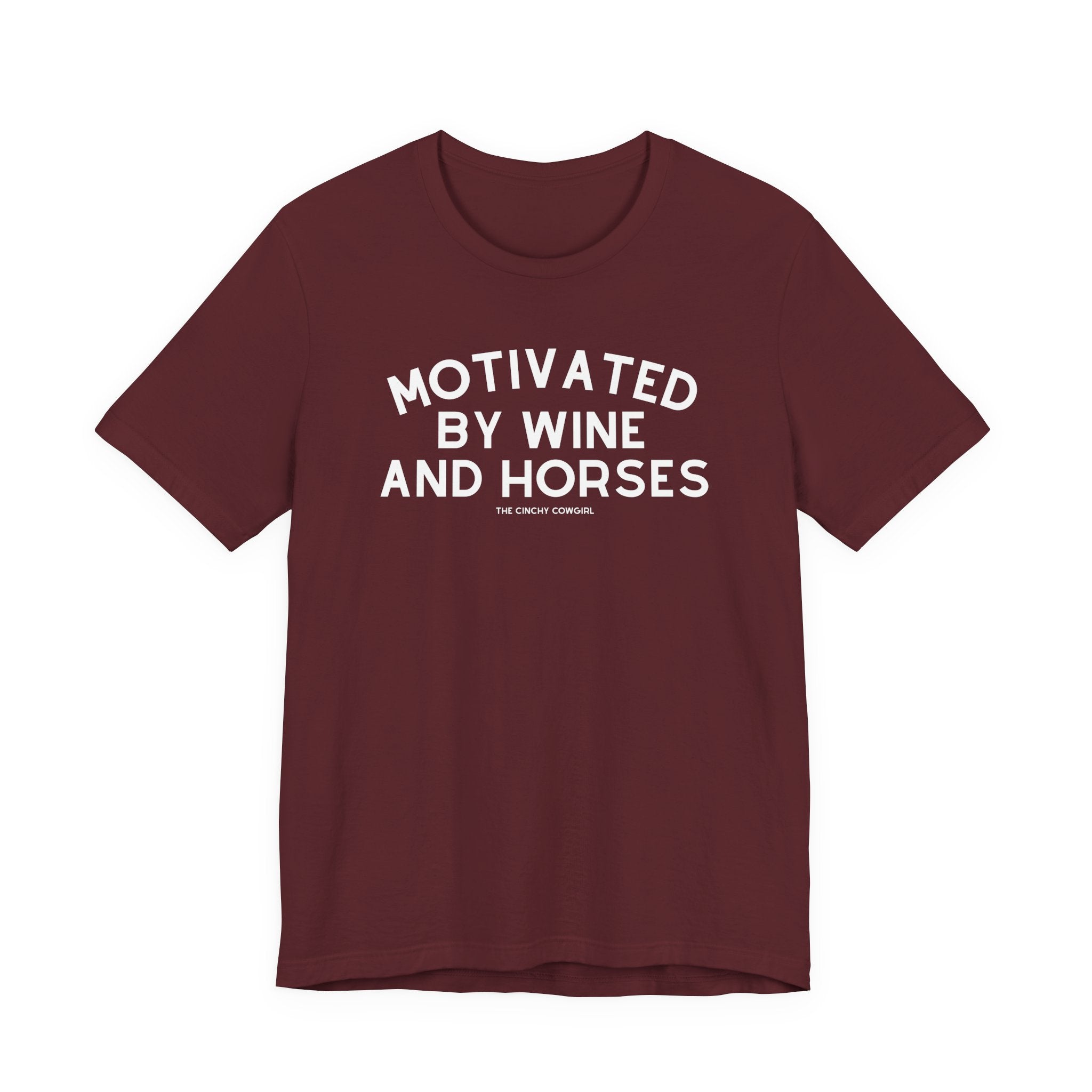 Motivated By Wine & Horses Short Sleeve Tee T-Shirt The Cinchy Cowgirl - Print Maroon XS