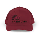 Red Mares Build Character Trucker Hat Embroidered TCC Hat The Cinchy Cowgirl - Print Cranberry