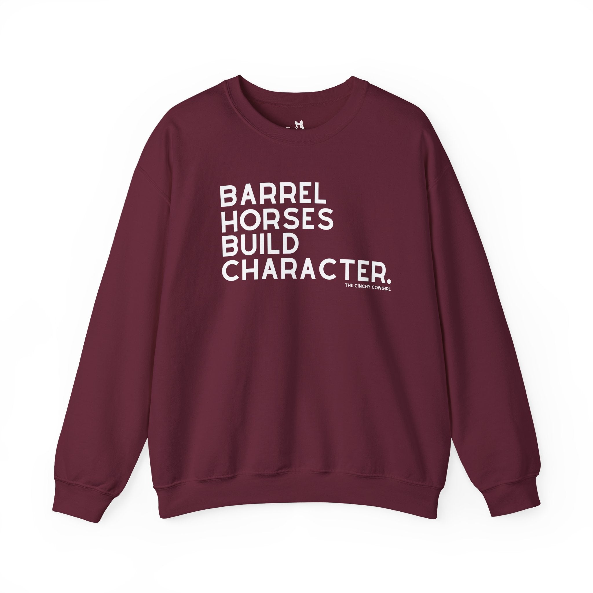 Barrel Horses Build Character Pullover Sweatshirt The Cinchy Cowgirl - Print S Maroon