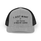 Embroidered I Just Want To Eat Tacos & Ride My Horse Trucker Hat Embroidered TCC Hat The Cinchy Cowgirl - Print Heather Grey / Black