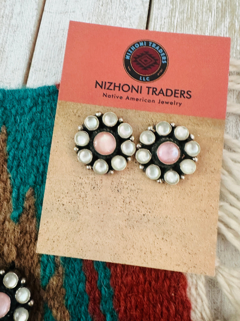 Navajo Sterling Silver & Mother of Pearl Lariat Necklace Set NT jewelry Nizhoni Traders LLC   