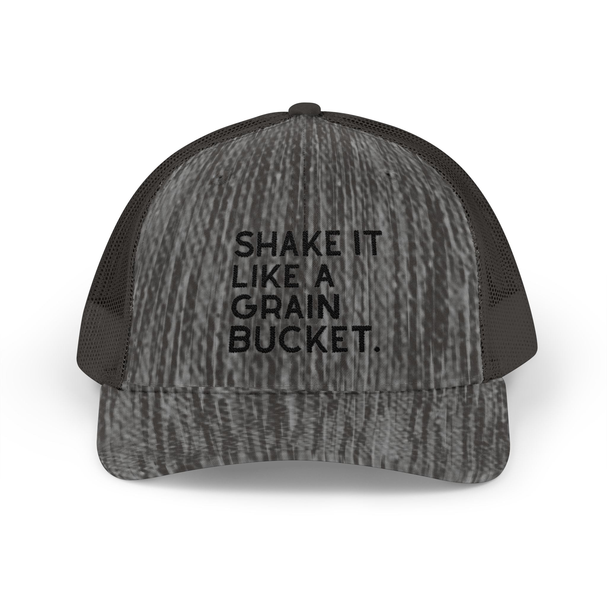 Embroidered Shake It Like A Grain Bucket Trucker Hat Embroidered TCC Hat The Cinchy Cowgirl - Print Dark Heather Grey