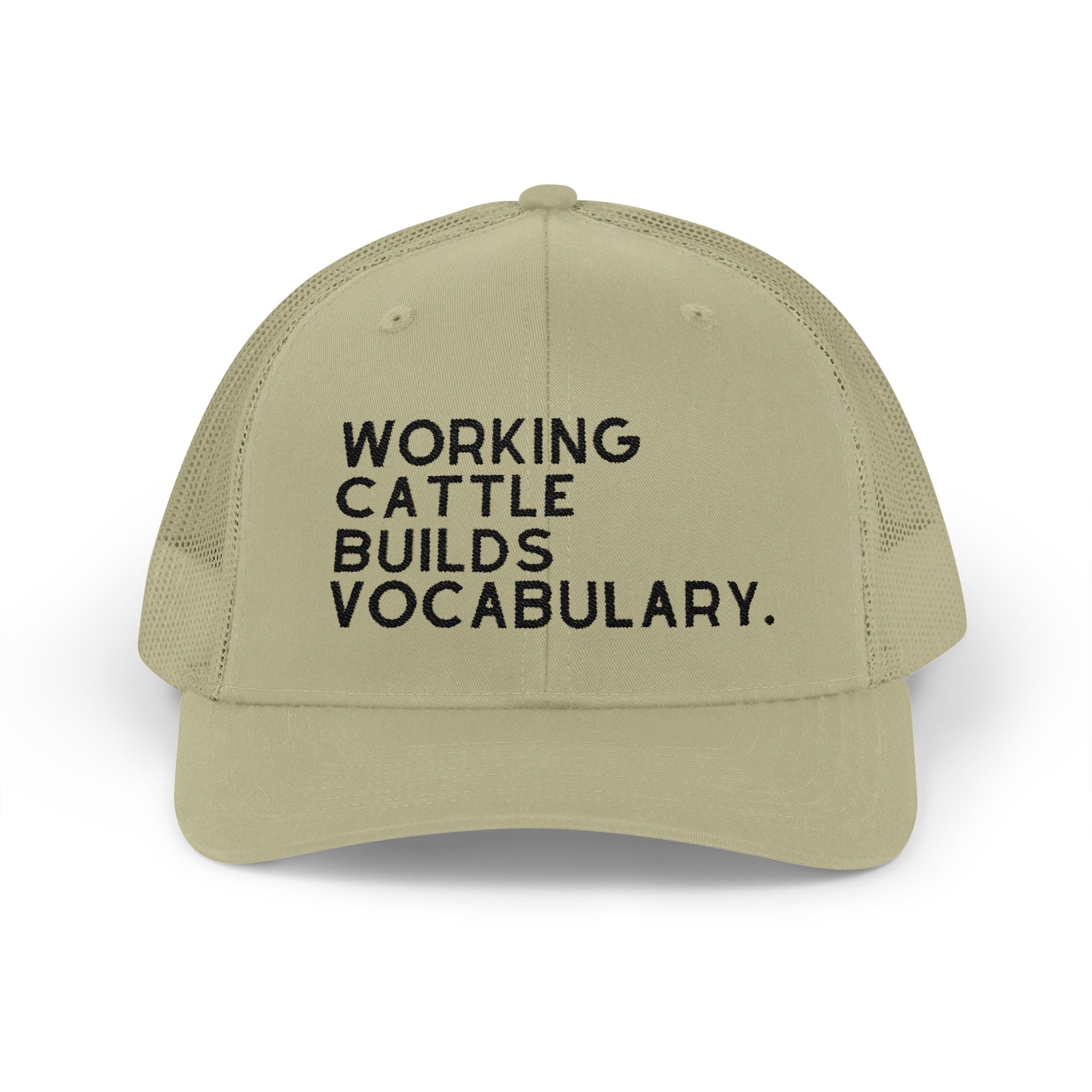 Embroidered Working Cattle Builds Vocabulary Trucker Hat [23 Colors] Embroidered TCC Hat The Cinchy Cowgirl - Print Khaki