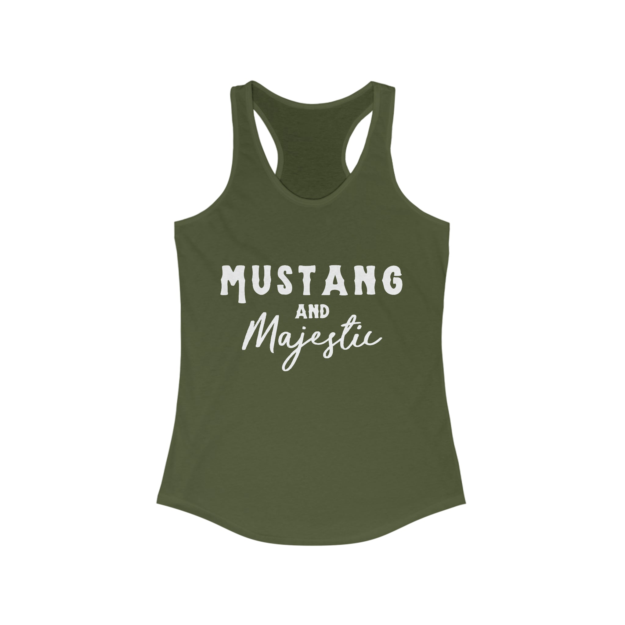 Mustang & Majestic Racerback Tank Horse Color Shirts Printify XS Solid Military Green 