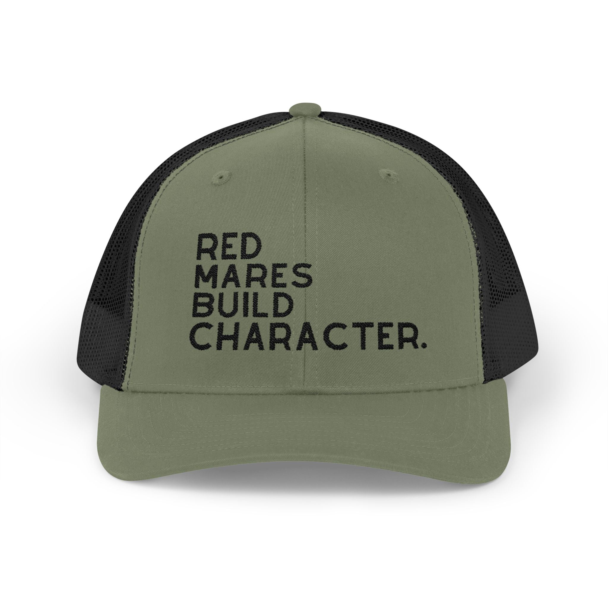 Red Mares Build Character Trucker Hat Embroidered TCC Hat The Cinchy Cowgirl - Print