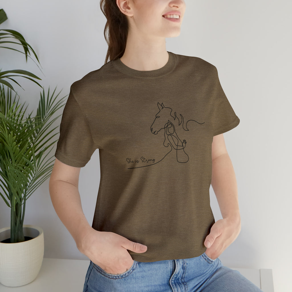 She is Strong Short Sleeve Tee tcc graphic tee Printify Heather Olive XS 