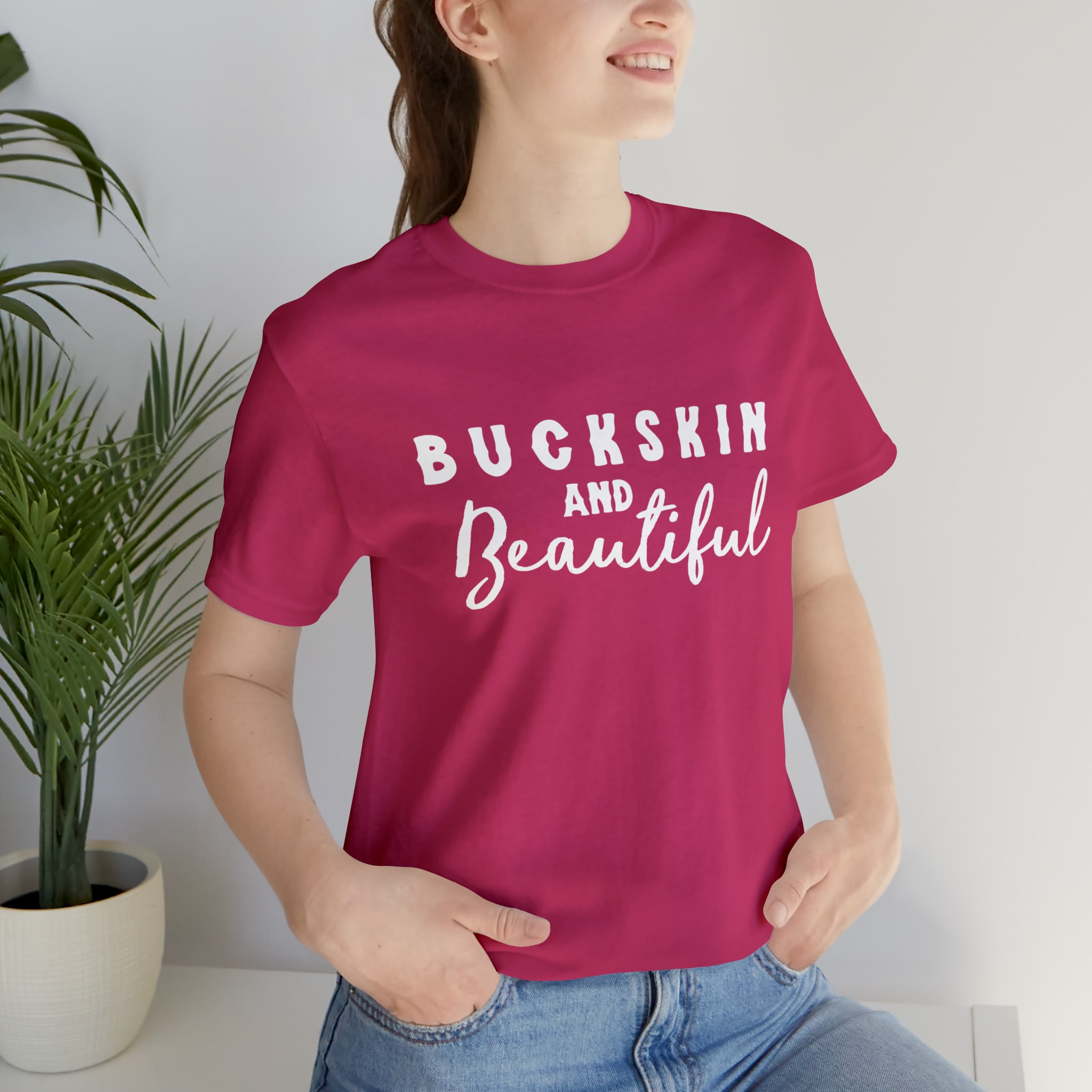 Buckskin & Beautiful Short Sleeve Tee Horse Color Shirt Printify Berry XS 