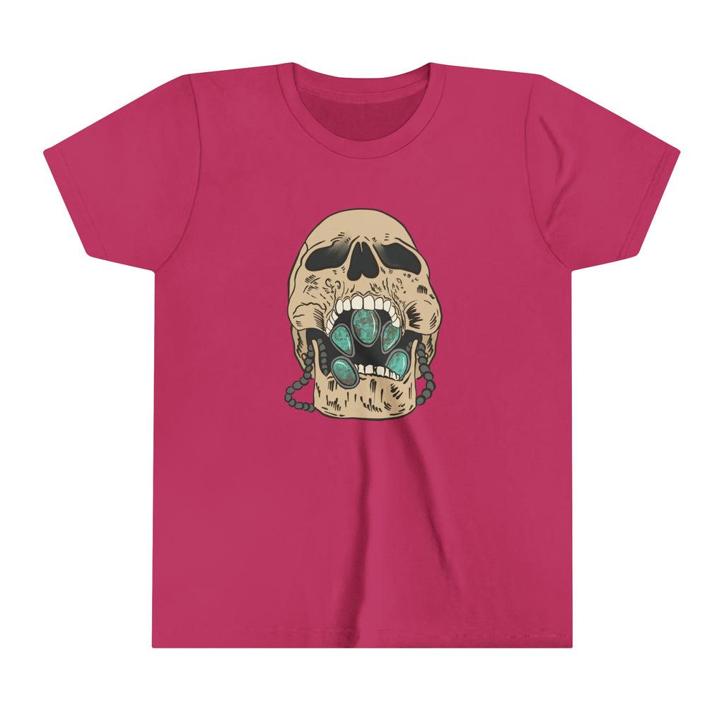 Squash Blossom Skull Youth Short Sleeve Tee Berry