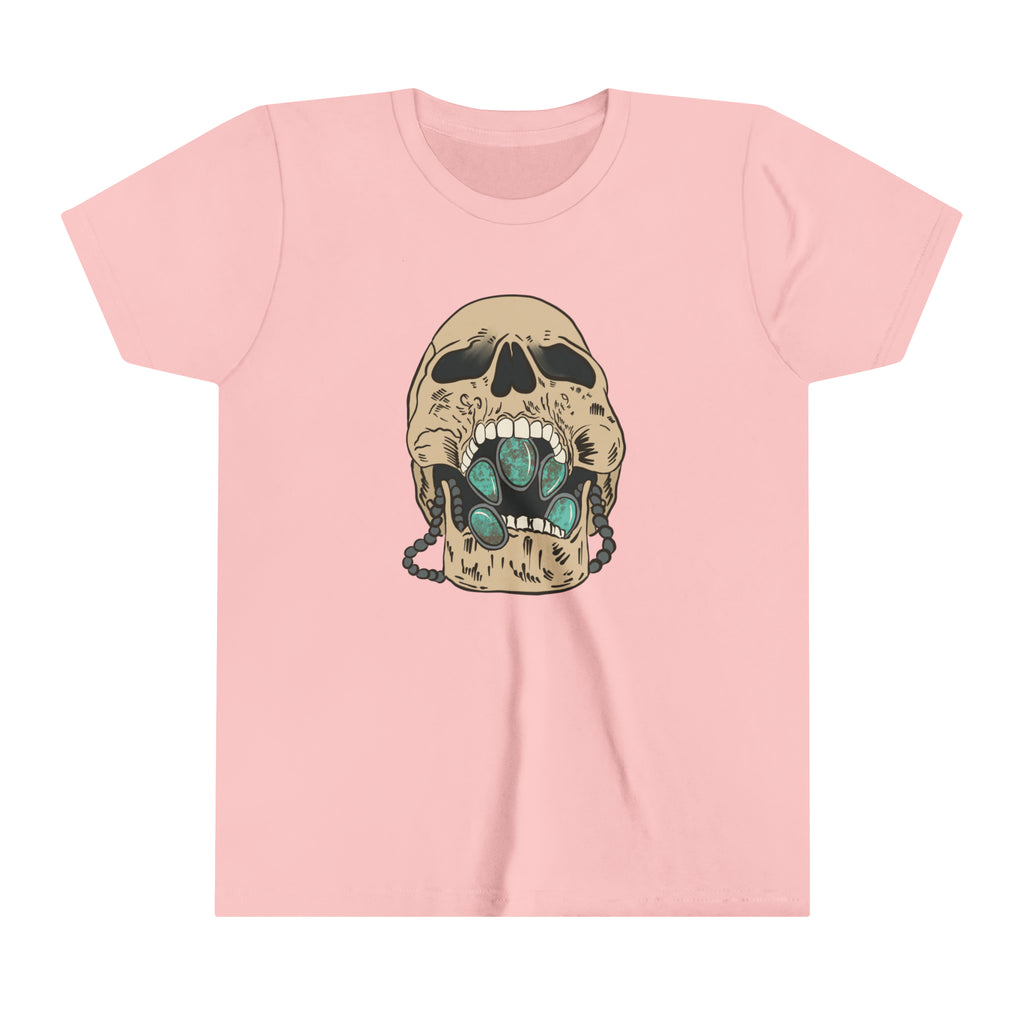 Squash Blossom Skull Youth Short Sleeve Tee Pink