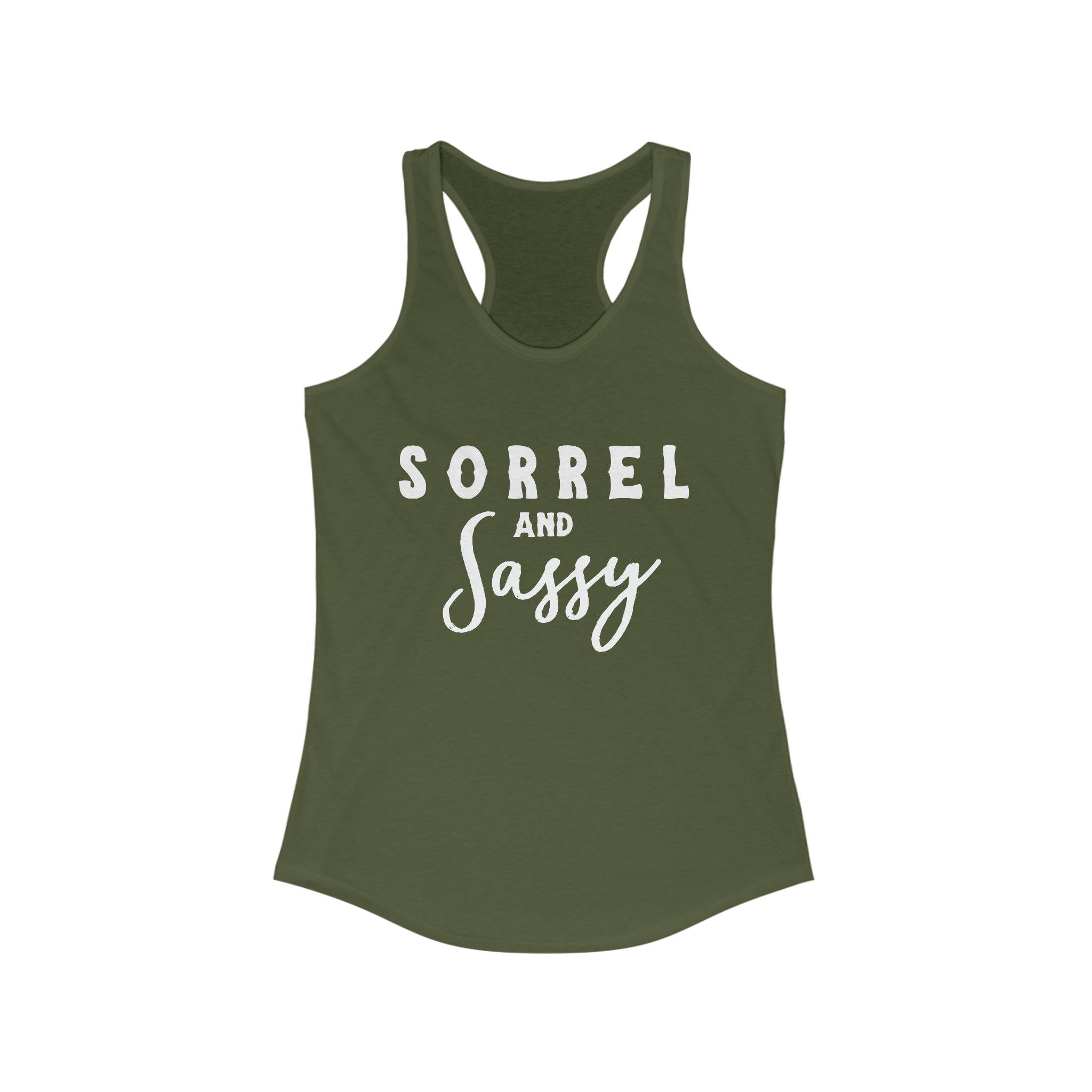 Sorrel & Sassy Racerback Tank Horse Color Shirts Printify XS Solid Military Green