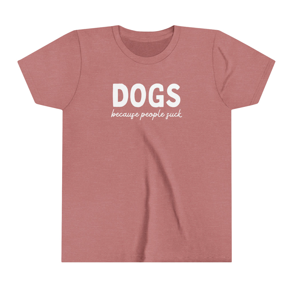 Mauve youth short sleeve with black lettering reading "Dog mom of the Freakin Year". 