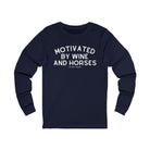 Motivated By Wine And Horses Long Sleeve Tee Long-sleeve The Cinchy Cowgirl - Print XL Navy