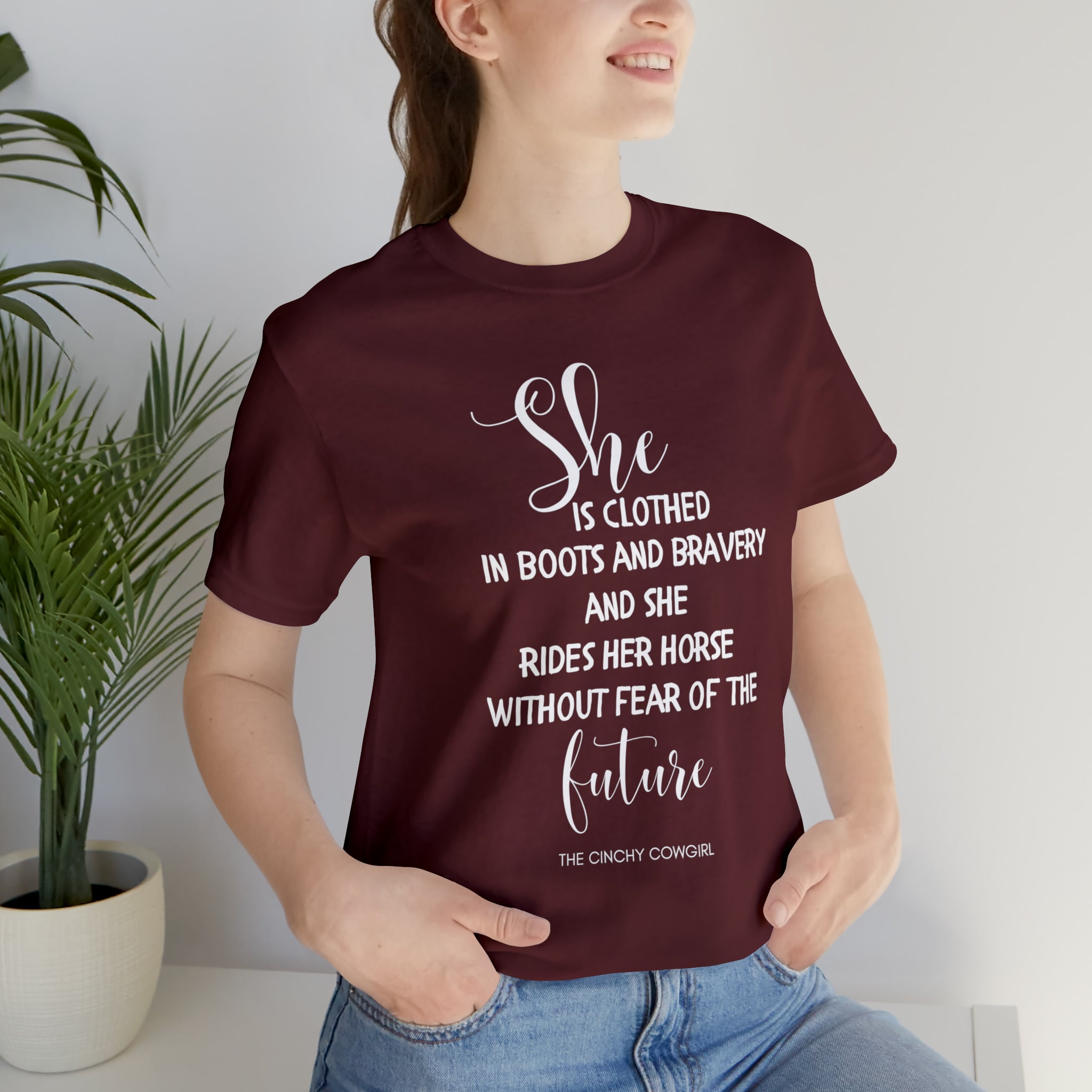 She is Clothed Short Sleeve Tee tcc graphic tee Printify Maroon XS