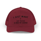 Embroidered I Just Want To Eat Tacos & Ride My Horse Trucker Hat Embroidered TCC Hat The Cinchy Cowgirl - Print Cranberry