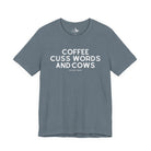 Coffee, Cuss Words And Cows Short Sleeve Tee T-Shirt The Cinchy Cowgirl - Print Heather Slate XS